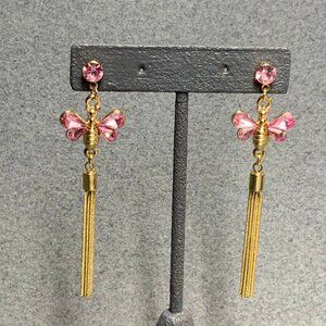 Mary Kay Pierced Earrings Bee Bumblebee Pink Gold Tassel Fringe YOU CAN DO IT